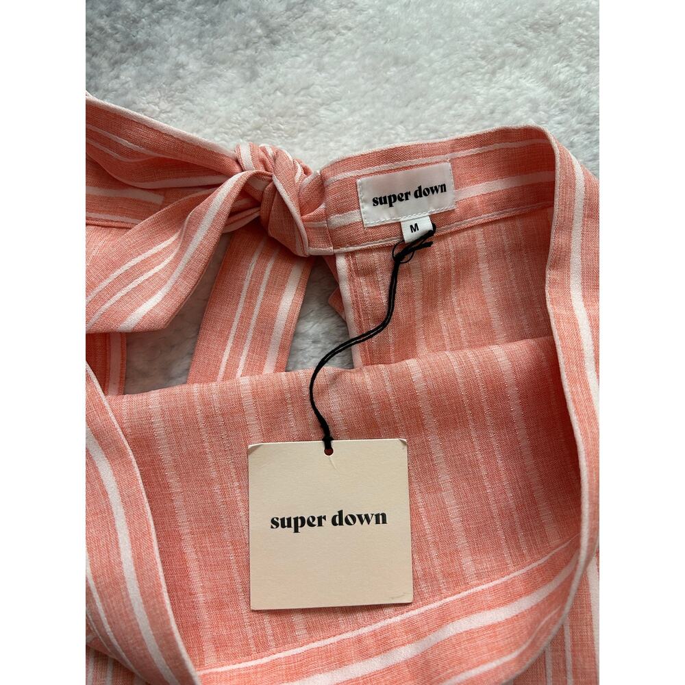 Revolve Superdown Hannah Tie Bow Back Crop Top Pink White Stripe Size Medium - Picture 10 of 13